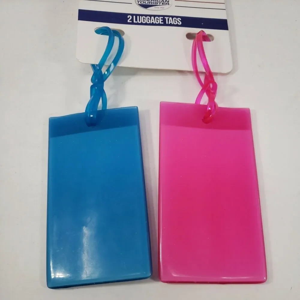 Luggage Tags American Tourister Pink and Blue Jelly with ID Cards Set of 2 NEW